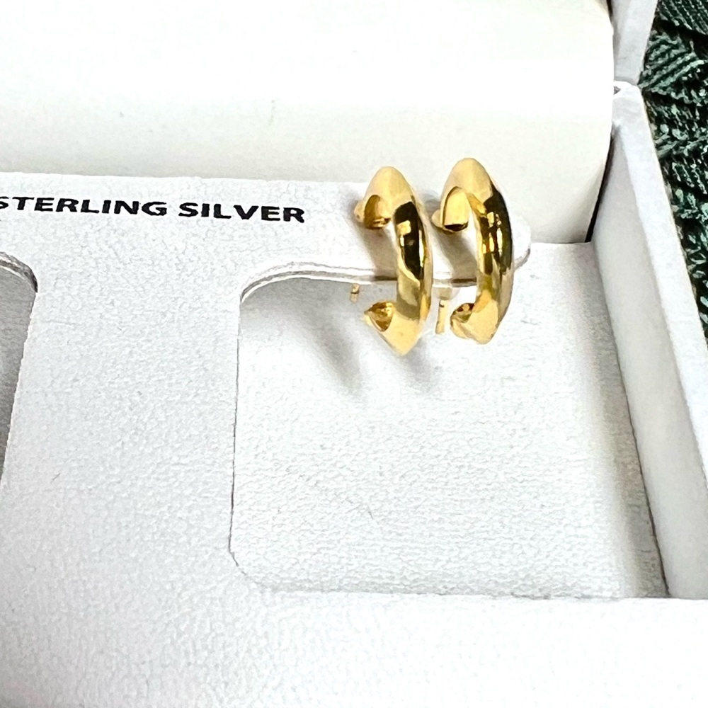 Gorgeous Set of Sterling Silver and Gold Over Sterling Hoop Earrings - Picture 4 of 8
